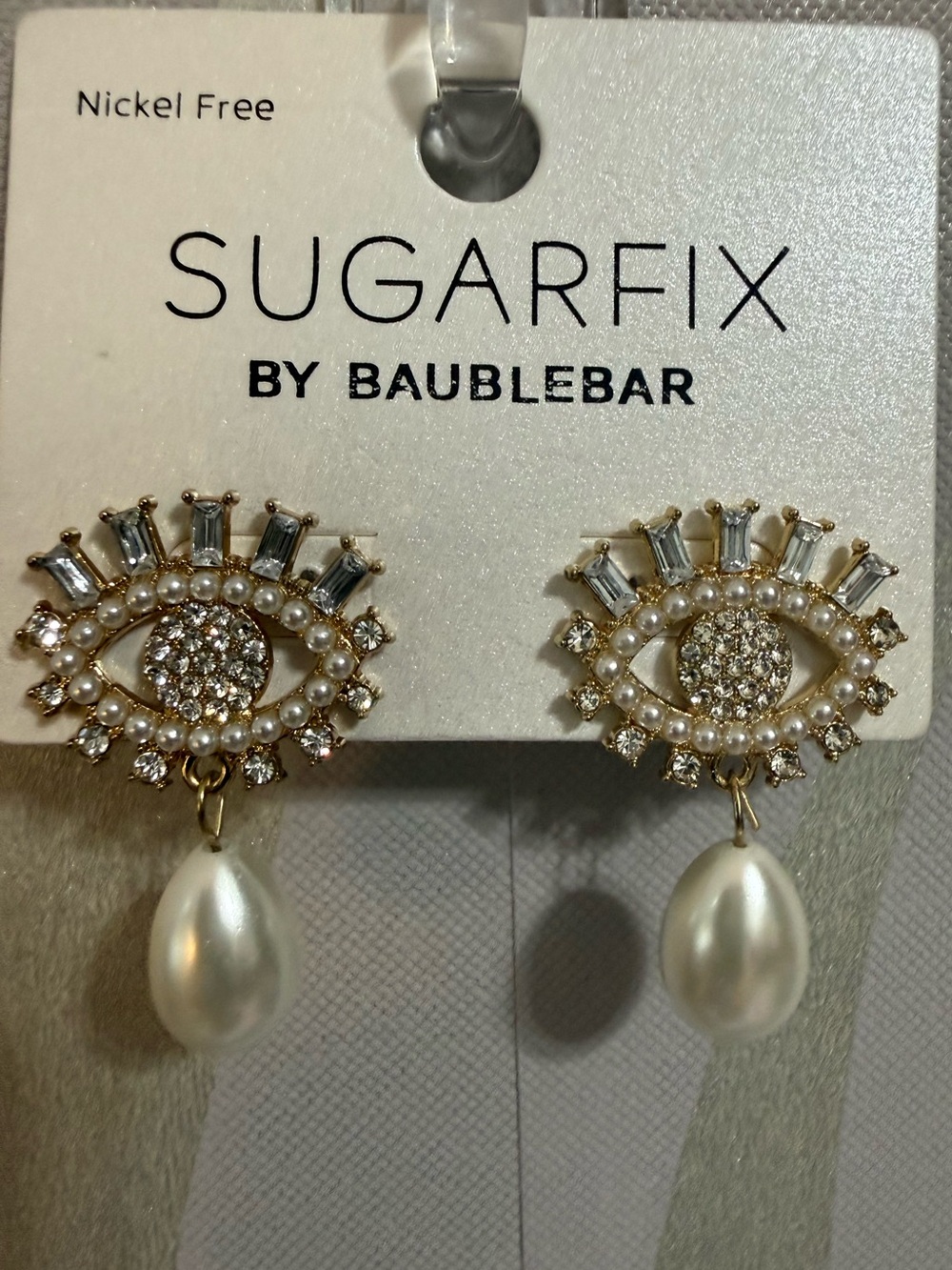 BaubleBar Gold Crystal & Pearl Eye Drop Earrings with White Pearls